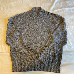 Dressbarn Black Gray Button-Detail Turtleneck Sweater